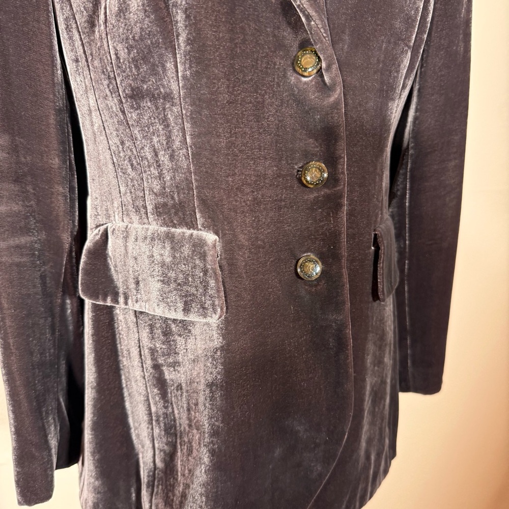 Vintage 1990’s Art deco purple grey silk velvet oversized luxury formal blazer - Picture 6 of 17